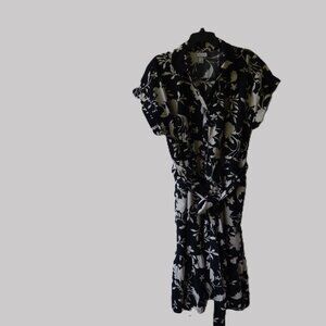 Ava & Viv midi dress size 2X,  short sleeves, black with floral, ruffle, cotton